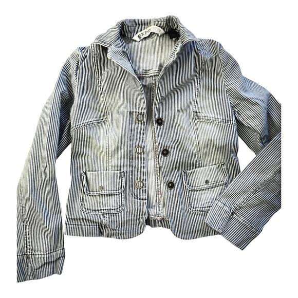 Vtg Express Women's Jean Striped Blazer Jacket Size 3/4 Railroad - Picture 1 of 3